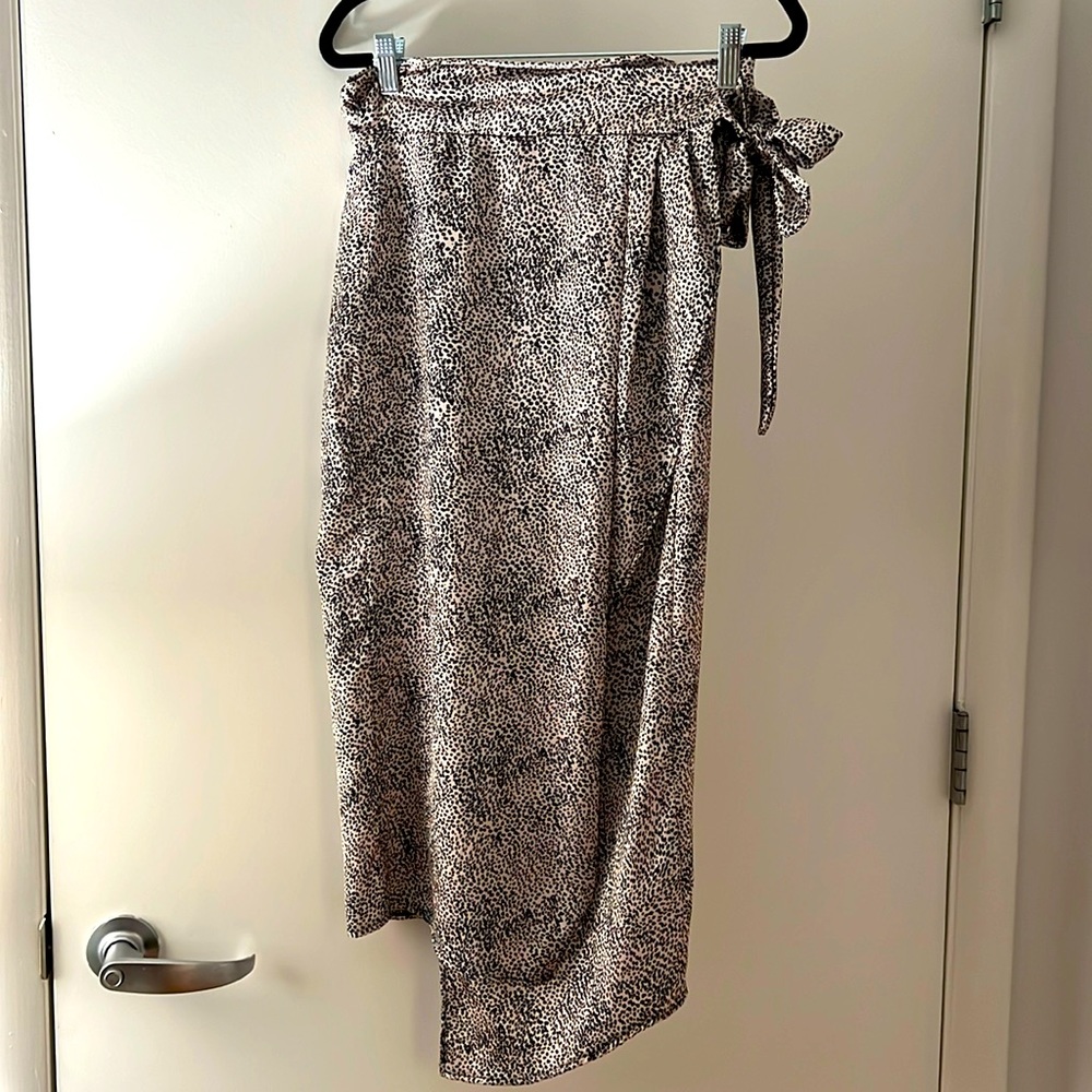 Tie waist animal print midi wrap skirt